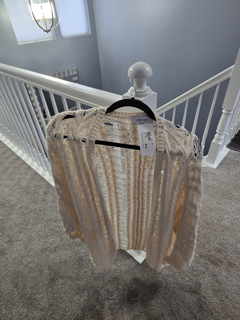 NWT John + Jenn Evereve Fernanda Open Weave Cardigan Bone XL
